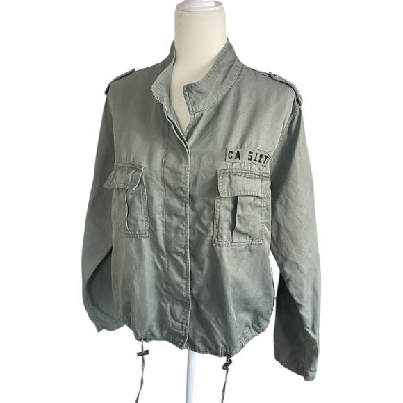 Rails Rowan Military Bomber Jacket Linen Tencel Green Women's Size Large Boho - Picture 2 of 12